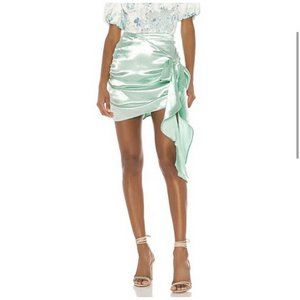 For Love & Lemons Bowie Metallic Mini Skirt Mint Green Bow XS NWT $165
